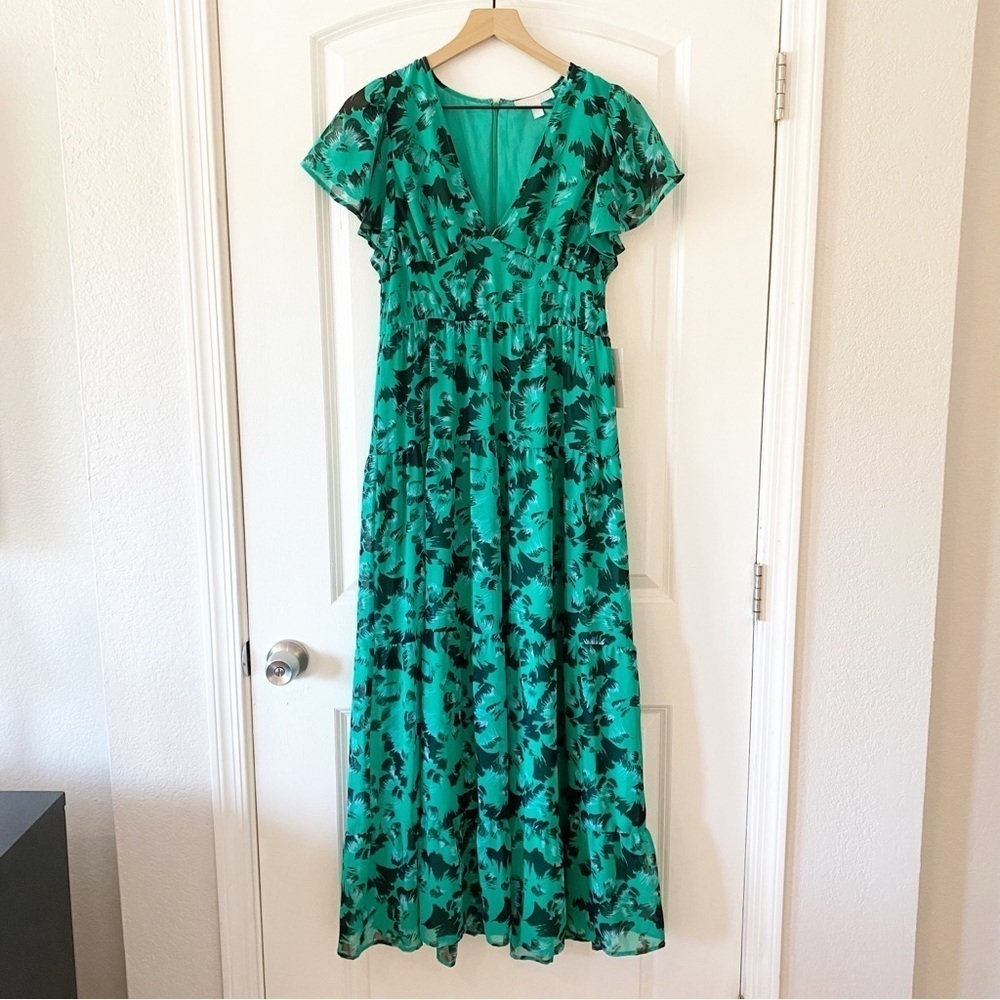 CHELSEA28 Floral Flutter Sleeve Tiered Chiffon Maxi Dress NWT Small - Picture 5 of 11